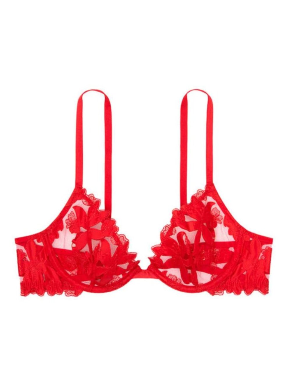 New! Victoria's Secret Lipstick Red Embroidered Unlined Demi Bra 39860